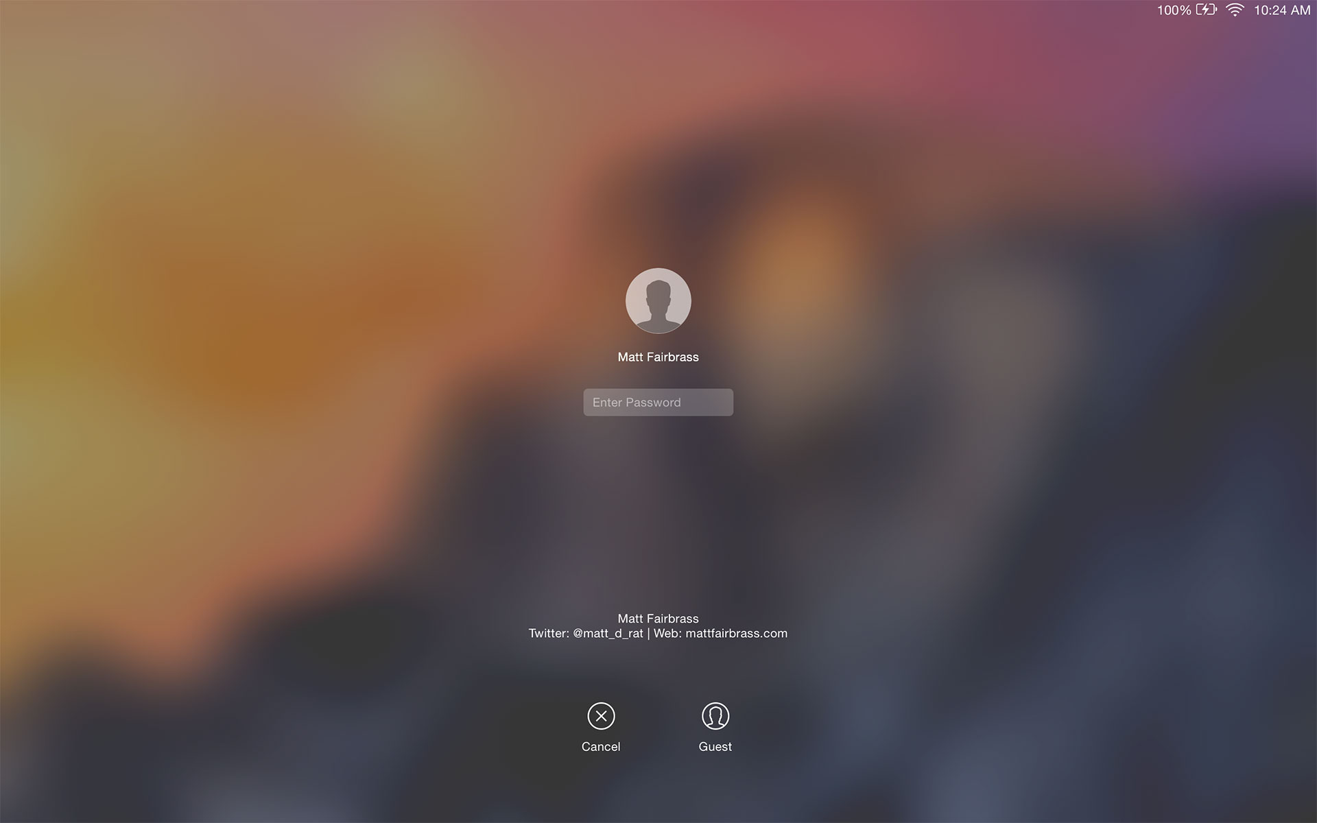 Mac OSX Yosemite Login Screen